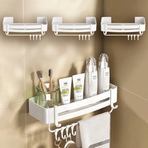 쓰리오브어스 무타공 알루미늄 욕실 일자선반 O형, 화이트 행거형, 4개