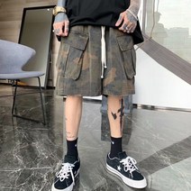 여름 캐주얼 반바지 남성 느슨한 위장 반바지 스트레이트 멀티 포켓 5 포인트 바지 작업 바지 반바지