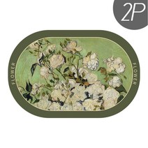 Senro 유화 플라워 흡수하족 미끄럼방지 규조토 발매트 40 x 60 CM, 원형, D 2P