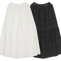 원피스토리 펀칭프릴 면레이스 롱스커트 레이어드캉캉치마