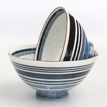아이카 블루 스트라이프 굽 밥그릇 도자기그릇 앞접시, 공기