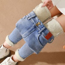 중반 허리 따뜻한 청바지 블루 여성 겨울 데님 바지 진 발목 길이
