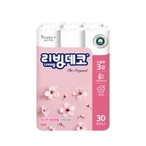 삼정펄프 리빙데코 도톰한 3겹 30롤 엠보싱 재생펄프 벚꽃향 두루마리휴지, 단품