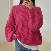 플랜데이 여성용 도톰 하찌 라운드 루즈핏 니트
