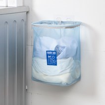 메쉬 빨래 세탁 양말 바구니 보관함 빨래통 (블루)