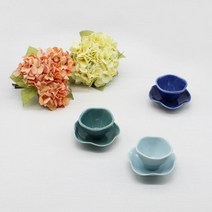 달소금 핸드메이드 도자기 꽃잎찻잔세트(3color), 색상:블루SET