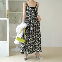 데일리앤 펜지 여름 브이넥 플라워 레이어드 뷔스티에 롱 끈 나시 원피스 휴양지 바캉스