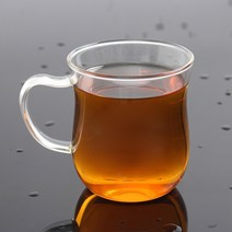 썸띵 투명 음료 곡선 손잡이 유리 거름망 저그 머그잔 350ml 티 홍차 꽃차 과일차 밀크티 카페, 1개