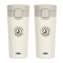 (1+1)클리나 카페홀릭 보냉보온병 진공 스텐 원터치텀블러 350ml, 아이보리 1+1