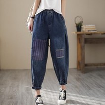 와와맘 WAWAMOM(특허브랜드) 여성 데님 배기팬츠 9부 똥싼바지 패치 청바지 DAQ45