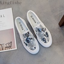 [Kingfishe]여성 가을 스팽글 단화 플랫 로퍼 통굽 슬립온 TuEfei926XZ6