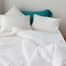 [천삼백케이] [린즈홈] 블랑 린넨 텐셀 토션레이스 차렵이불 베개커버세트+솜 퀸킹