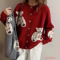 귀여운 만화 곰 스웨터 싱글 브레스트 느슨한 카디건 여성