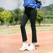 동대문스타일 9부바지 세미부츠컷 스판 커팅 블랙팬츠 여성 블랙진 LP800