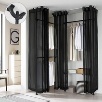 국민튼튼 이지온 커튼행거 집꾸미기 먼지차단 코너형 드레스룸 4단 폭조절선반 EOB-S413W 행거, 블랙