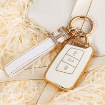 폭스바겐 키케이스 키홀더 키링 가죽 악세사리 아테온 제타 티구안 골프 파사트 차키케이스, E타입 - 화이트 [핸드끈 스타일]