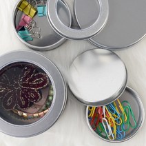 투명 창 원형 동그란 틴케이스 소분통 보관함 정리함 소형정리상자 트레이, 90x60mm - 막힘