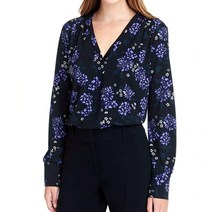 어깨 핀턱 티블라우스 바이올렛 브이넥 플라워 프린트(Floral Pleated V-Neck Blouse. 4050 미시룩)