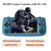 RG503 한방팩 게임 선물 rg503 4.95 인치 oled 스크린 rk3566 ps1 n64 레트로 비디오 플레이어 콘솔 용 핸드 헬드 콘솔 wifi tv 출력크리스마스, 가방이있는 검은 색, 16g