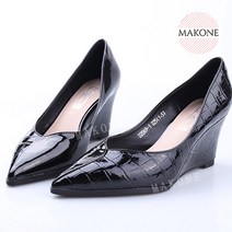 맘패션 뾰족코 에나멜 정장 펌프스 웨지힐 3컬러 구두 7cm