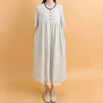 내추럴가든 [MADE N] 싸개단추 줄지 린넨 원피스