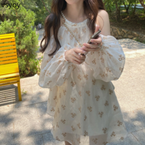 vsyoy 목 오프 숄더 프린트 드레스