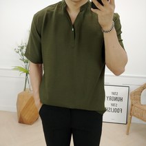로니제이 남자 여름 아이스 헨리넥 반팔 셔츠