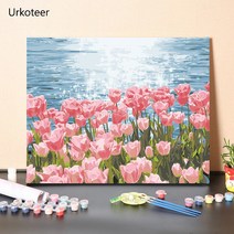 urkoteer DIY 명화 그리기 세트 꽃 튤립 해바라기 원목 액자 포함 40 x 50 cm, 튤립-20-31258