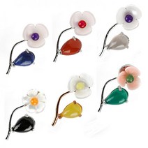 LUNALUCE 천연소재 자개 꽃 송치 아게이트 원석 미니 자석 핀 브로치 여성 패션브로치