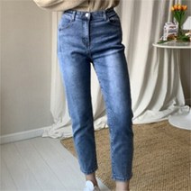 셀러허브(잡화) 여자 밴딩 키작녀 9부 캐주얼 스트레이트 맘진 청바지