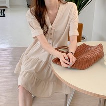 치코엘라 ㅡ 르빈라 버튼 브이넥 캉캉 미니원피스