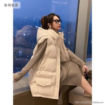 여성 다운 코튼 미들롱 경량 후드 패딩 조끼