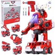4 5 6 7 8세 소년을 위한 선물 로봇 장난감 분해 어린이용 소방차 차량 세트 3-5 5-8 전기 드릴이 있는 STEM 변형 로봇 어린, 단일옵션