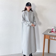 퍼니걸스 5892 루즈핏 후드 기모 단가라 롱 원피스 여성의류
