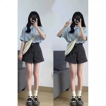 여름 패션 코디 체크 셔츠 반바지 캐주얼 투피스