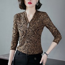 명티플 장미패턴 플라워 브이넥 어머니 블라우스tpul4750