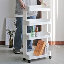 트롤리 간식팬트리 틈새선반 밀당 대피공간 이동식선반 3단 4단, 슬릿츠 선반 4단 카키베이지