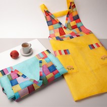 모시 V조각보 전통 꽃자수 유치원 어린이집 보육교사 한식당 예쁜 명절 한복 원피스 앞치마, 앵두색