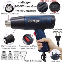 돈풍기 업소용 산업용 대형온풍기 곱창난로 2000W 220V 전기 핫 에어 건 EU 플러그 LCD 디스플레이 비닐, 02 LCD 4 GIFT