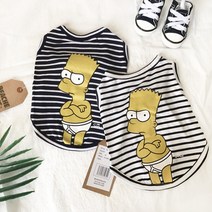 펫보스 강아지옷 중형견 대형견 심슨 스트라이프 면티셔츠 2XL~4XL, 화이트