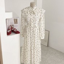 허니제이 / 퍼스티 플라워 케이프 카라 롱 원피스(2color)