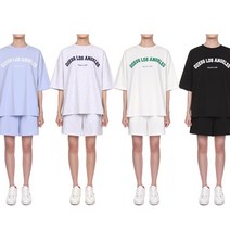 게스 여성 오버핏 반팔 반바지 세트 홈웨어 라운지웨어