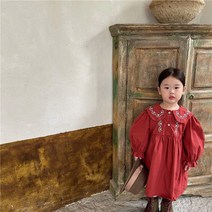 여아용 레트로 자수 브릭 원피스