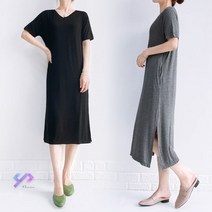 와이제이 국내 당일 발송 면원피스 루즈핏 V넥 원피스 반팔원피스 사이드오픈 포켓 원피스 YJK269