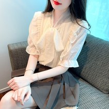베이비돌블라우스 쉬폰 리본 반팔 여름 블라우스
