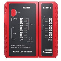 AMPCOM-네트워크 케이블 테스터 LAN 전화 와이어 테스터 도구 RJ45/RJ11/RJ12/CAT5/CAT6/CAT7/CAT8 용 네트워킹 도구 이더넷 수리, CHINA_Red
