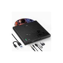 Yisjek DVD 드라이브 외장 USB 3.0 휴대용 CD DVD+/RW 드라이브 3.5mm 오디오 아웃 2개 USB 포트 포함 슬림 CD/DVD 플레이어 Windows 11/10 PC 맥북 Apple 지원