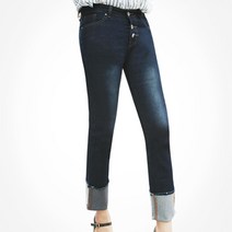 이노뱅크 134# 슬림 워싱 롤업 버튼 진청 데님팬츠 INO370B