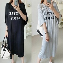 미소클로젯 루즈핏 실키 리틀라이크 반팔 롱 원피스