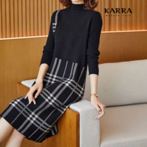 카라 KARRA 하이넥배색체크니트원피스_KB2WOP100C